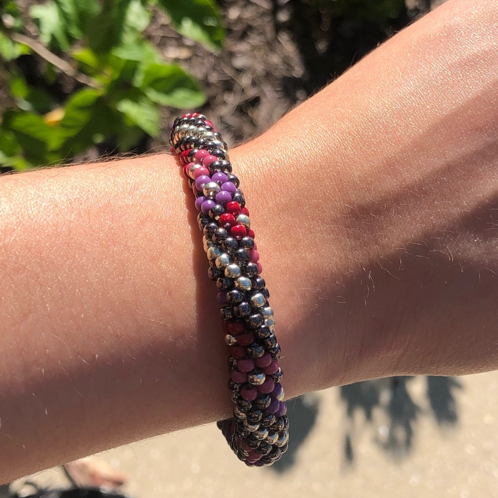 Handmade Crochet Beaded Roll On Bracelet - 7in